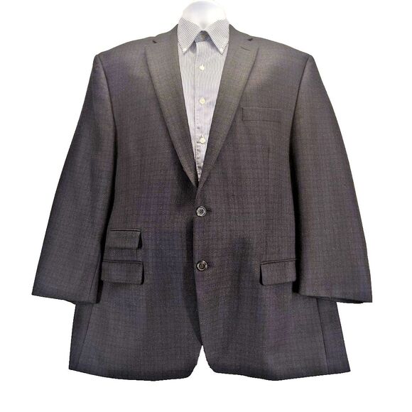 Lauren Ralph Lauren Men 48R Black Blue Windowpane Plaid Wool Elbow Patch Jacket